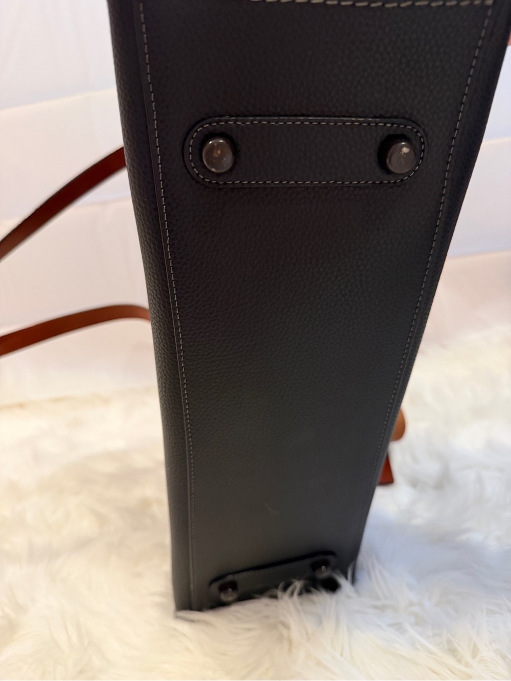 Coach Black Leather Tote with Brown Straps - Picture 4 of 9